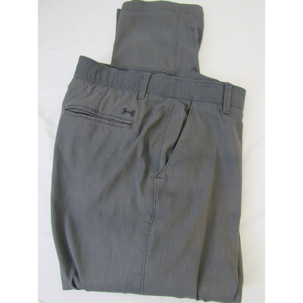 Under Armour Loose Solid Gray Polyester Mens Size 34/20 Flat Front Golf Pants